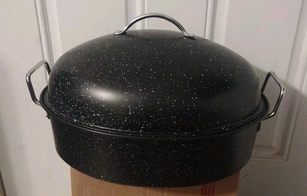 OVEN WARE OVAL ROASTING PAN SPECKLED Black 18" X 12"DOME SHAPE LID NEW OTHER.