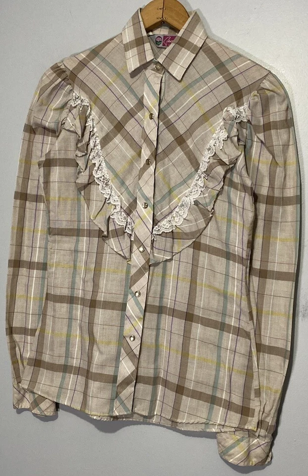 Blusa Camisa Vintage Años 80 Camafeo Rosa Pequeña Pradera Encaje Western Ama de Casa Hippie Foto 2 de 4