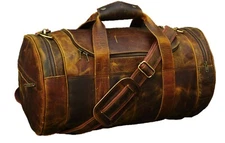 20 inch Handmade Vintage Satchel Leather Duffel bag For Men Gym Bag Brown New