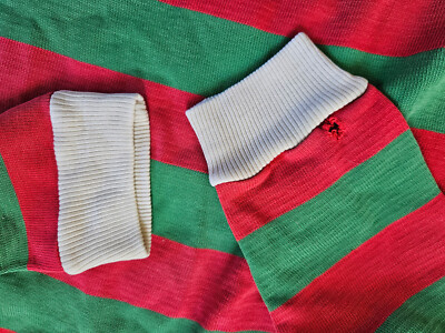 Maillot Rugby 80'S Vintage Jersey rayé Porté #4 coton fabriqué en