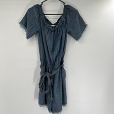 Trina Turk denim off Shoulder fringe Shorts Romper size medium new summber blue