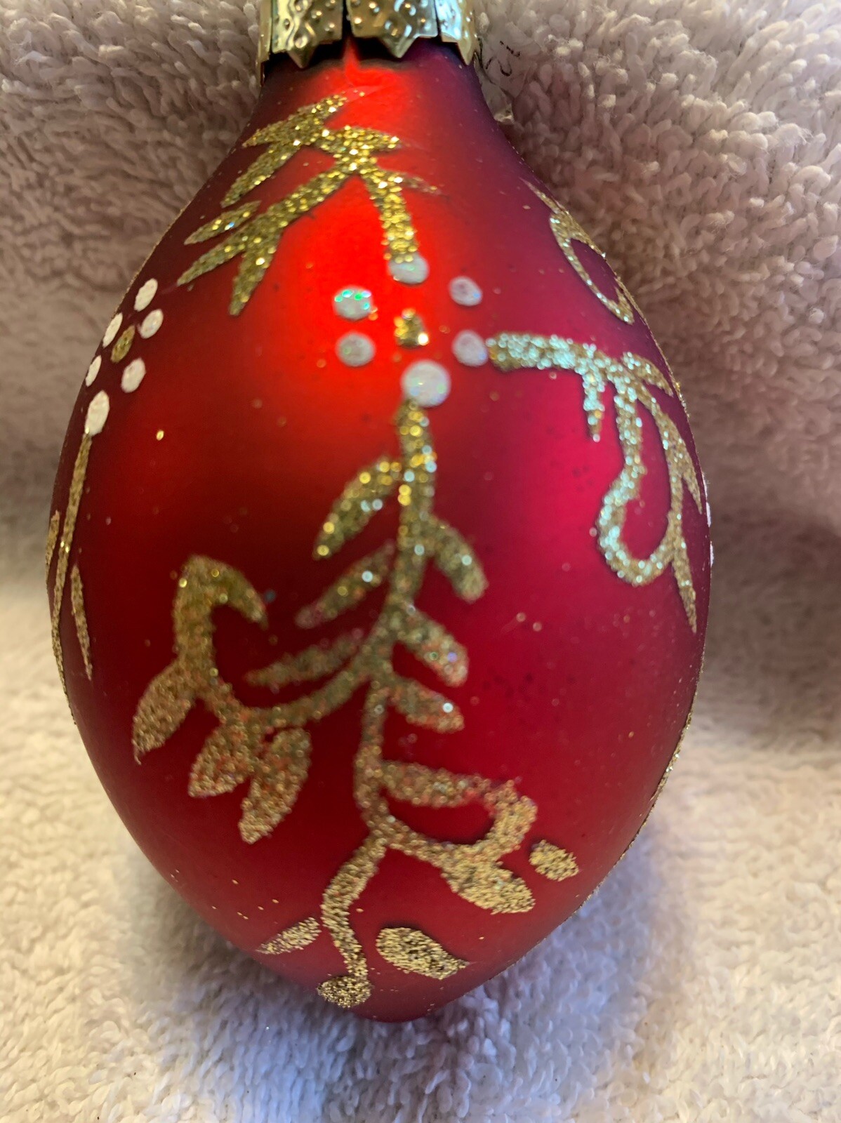 Hand Blown GLASS Red W/ Glitter Teardrop Christmas Ornament 4” VB eBay