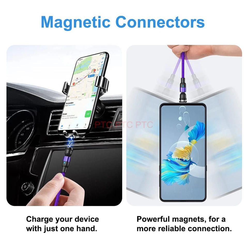 Magnetic 540 Fast Charging Cable Phone Charger For Type-C Micro USB iPhone 3in1 - image 4 of 4