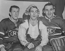1957 NHL HOCKEY TYPE 1 PHOTO HENRI RICHARD JACQUES PLANTE CLAUDE PROVOST HHOF 