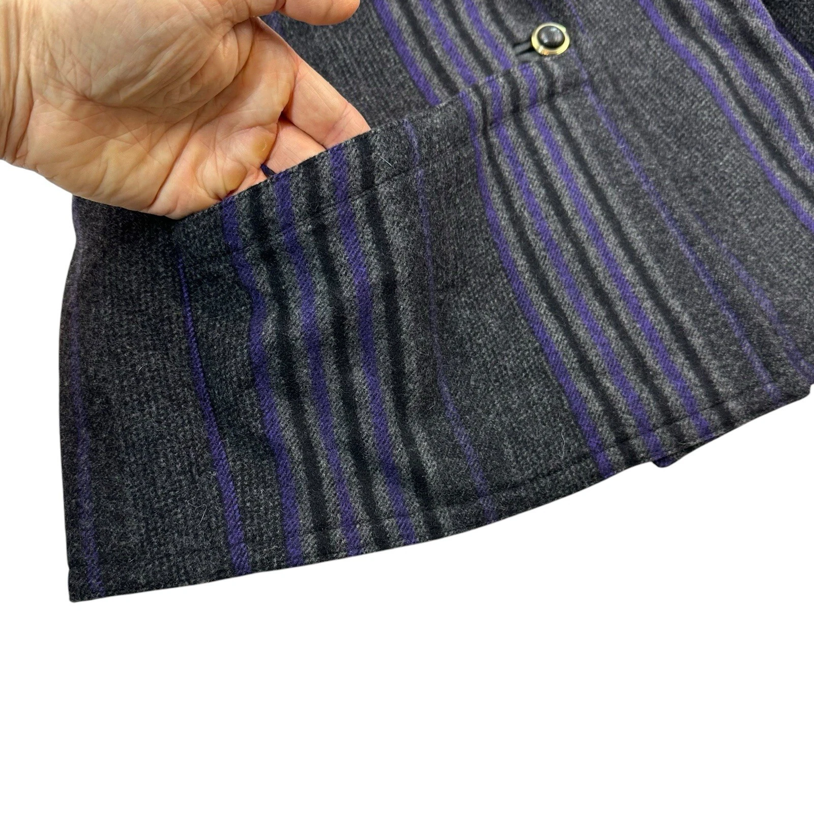 Gianni Versace Blazer Donna 38 EU 6 US Viola Grigio Righe Lana Italia MINTY