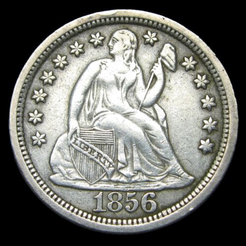 1856 Large Date Seated Liberty Dime ---- Nice Rare Coin ---- #ZZ038 - Afbeelding 1 van 2