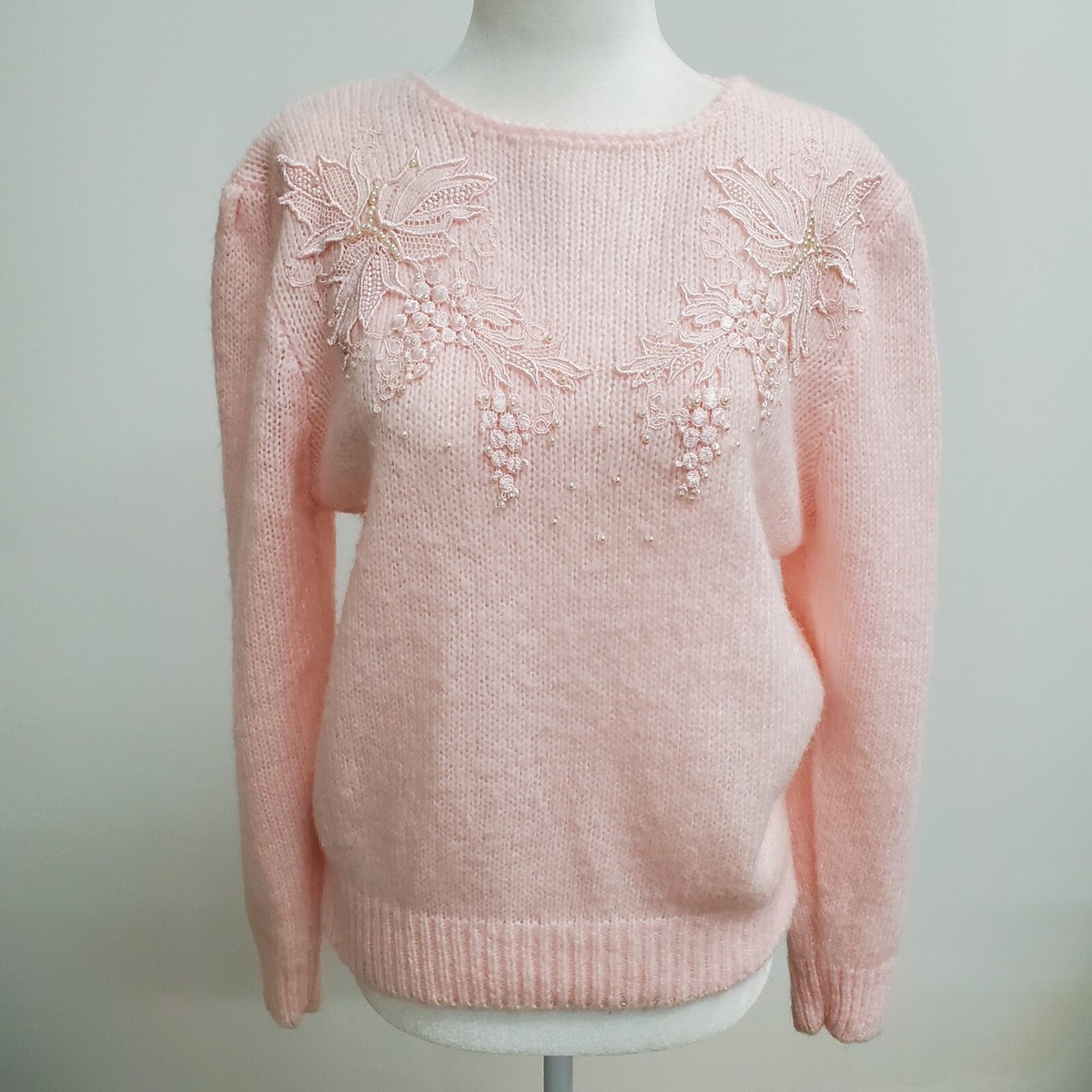 珍品 名作 80s-90s 襟付き パステルピンクニット Vintage Forenza Sweater Womens Medium Pink Angora Lambswool