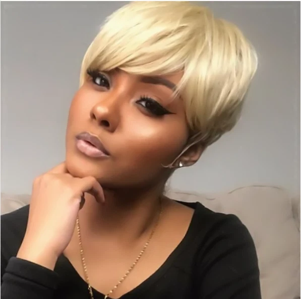  613 Blonde Color Pixie Cut Wigs Remy Hair Wig Machine Made 100% Human Hair Wigs - Image 4 of 4