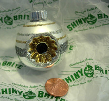 Radko Shiny Brite Glass gold silver white indent Christmas tree Ornament 2 1/2"