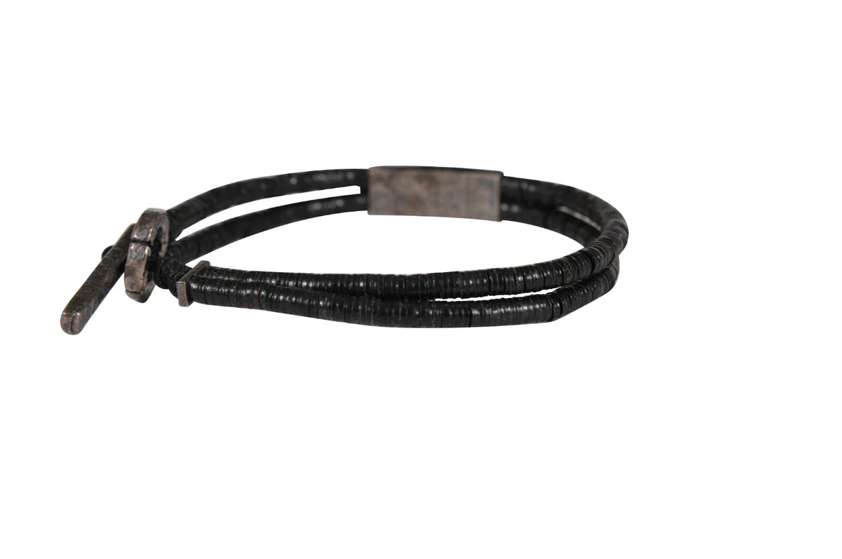 M Cohen by Maor Black Waxed Leather .925 Silver Double Rope Wrap 