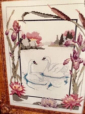 Swans Flowers Kit Counted Cross Stitch Butterick Heirloom Classis 5283 Vintage