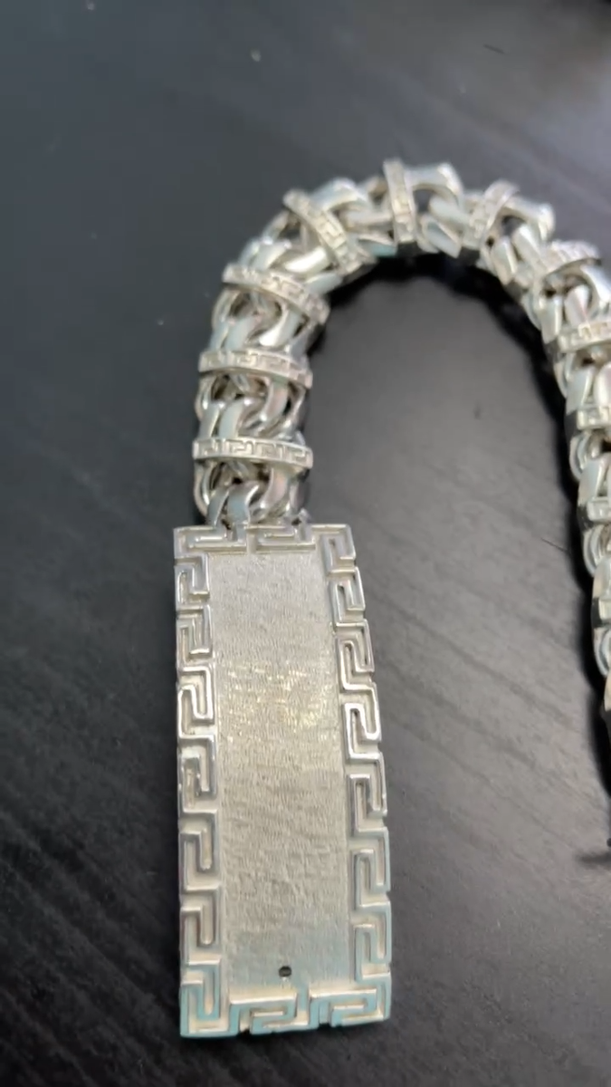 925 Sterling Silver Bar Chino Link Bracelet Versace Frame 925 Sterling Silver Bar Chino Link Bracelet Versace Frame