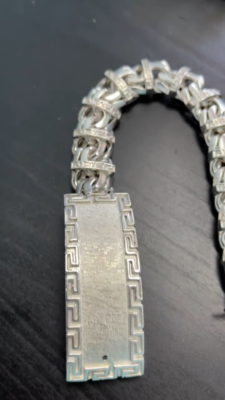 925 Sterling Silver Bar Chino Link Bracelet Versace Frame 184g