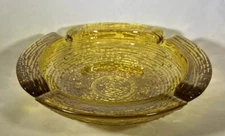 Vintage Anchor Hocking Glass Ashtray Soreno Honey Amber Mid Century 8 3/4" Dia.