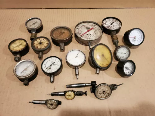 Lot Of 16 Vintage Dial Indicators & Gauges Mitutoyo Binks Federal Sun FOR PARTS 