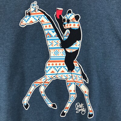 Riot Society Panda Giraffe Sweatshirt Women's L Blue Poly Cotton Long Sleeve
