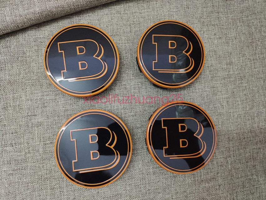 For Mercedes Centre Caps 75mm Brabus Emblems Alloy Wheel Badges Orange Black OE