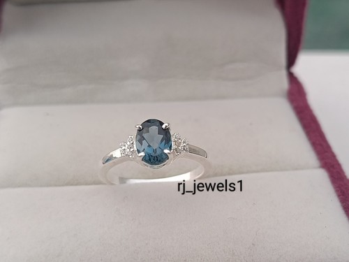 Anello vintage naturale topazio blu di Londra Zirconia Anello ovale topazio blu regalo di compleanno - Foto 5 di 9