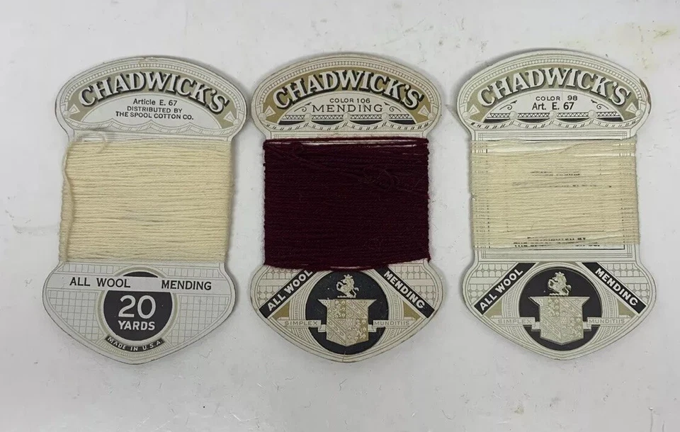 Antique Chadwick’s Paper Spool Lot Of 3 Mending Wool Darning Yarn  USA - Image 2 of 2