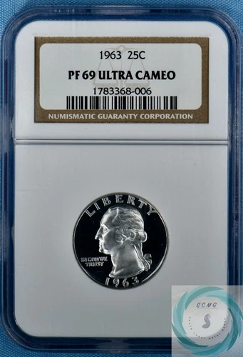 1963 Washington Quarter NGC PF 69 ULTRA CAMEO - Frosty White & Black Mirrors