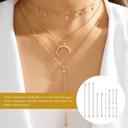 12 Pcs Extension Chain Rose Gold Choker Necklace Bracelet Chains Jewelry Silver - Bild 4 von 10