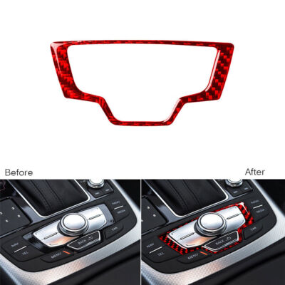 For Audi A6 A7 Vinyl Red Carbon Fiber Console Multimedia Button Panel Cover Trim