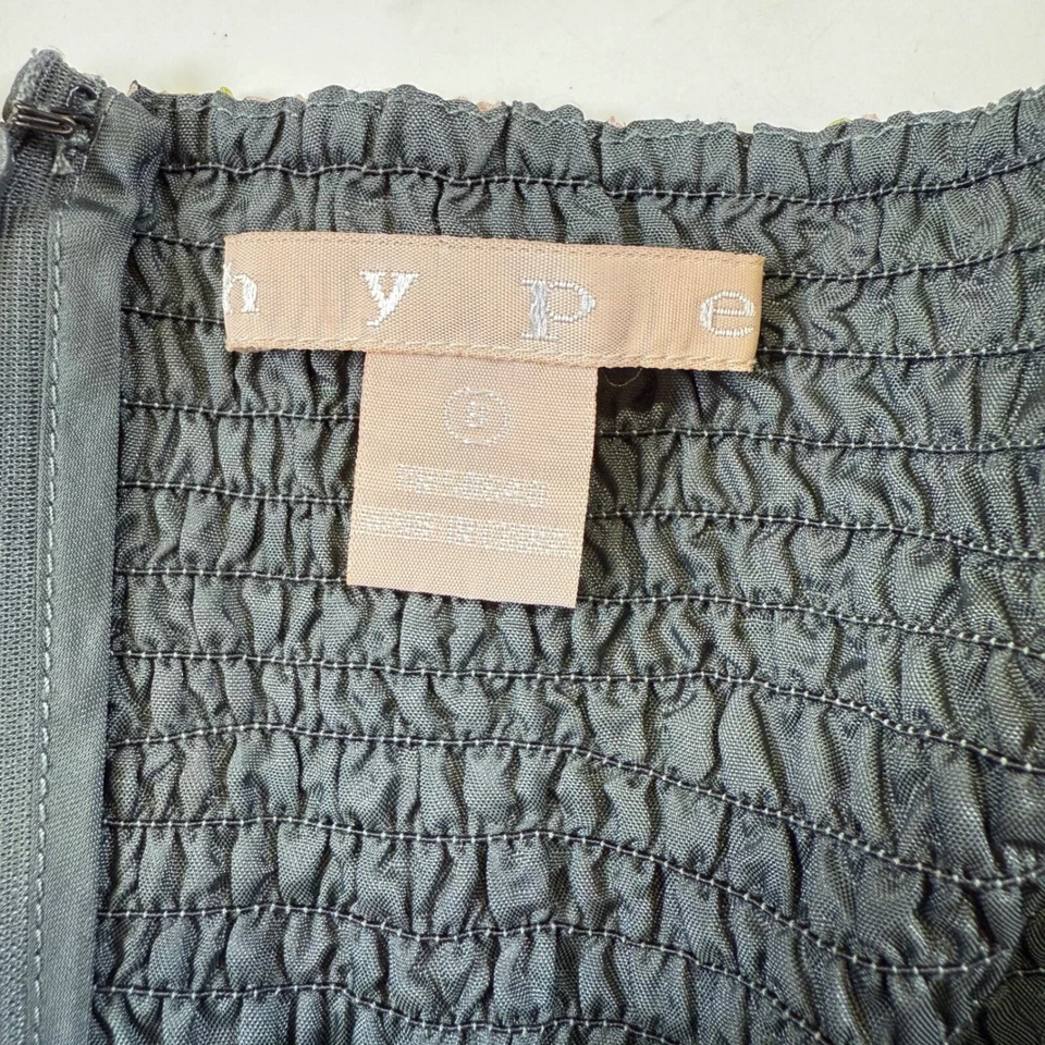 HYPE 100% 真丝吊带露背连衣裙绿色灰色热带印花 8 码 — 第 3/4 张图片