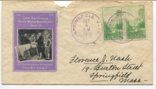 1939 Annivesary of the Constitution IOOR Cachet*2xSC# 740- Springfield, MA used