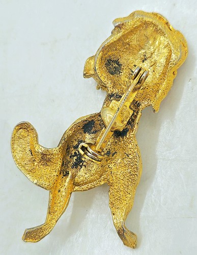 6 Vntg Brooch Pins: Big Cats, Dogs, Sea Creature, African Mask, Missing Stones - Picture 11 of 24