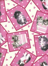 Kittens and Hearts on Pink 1 Fat Quarter cotton fabric quilt animals cats