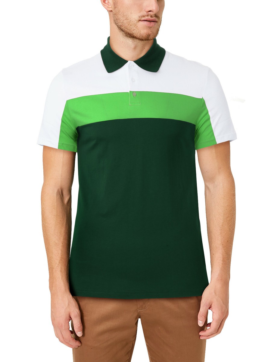 [ ] Easy Fit Stripe Polo T-Shirt ★大人気★ Mens Casual Striped Color Block Polo Short Sleeved Tee Shirt