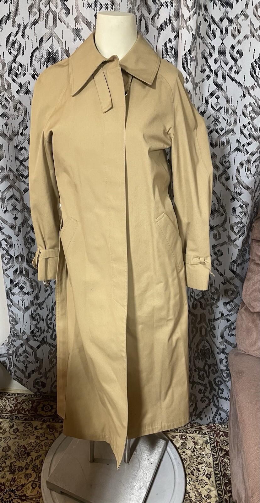 Vintage Women's Size 8 Reg London Fog Belted Lined Trench Coat Combed Cotton