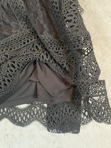 Camicetta pizzo Adia donna media nera trasparente manica lunga uncinetto scuro capriccioso - Foto 9 di 13