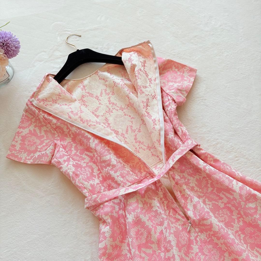 VALENTINO Floral Jacquard Dress Pink Size XL Elegant Designer Belted From Japan thumbnail 20