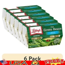 6 Pack Cut Green Beans Lightly Seasoned Sea Salt 4 Oz Cups Healthy Snacks New