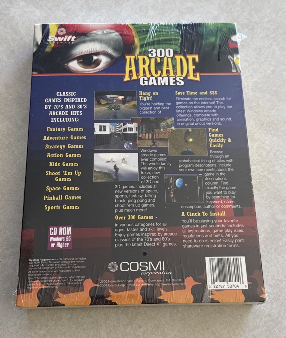 Vintage 300 Arcade Games PC Game Sealed Box CD ROM Windows 95 Or