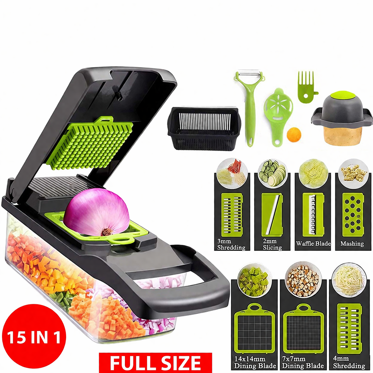 15-In-1 Vegetable Fruit Chopper Cutter Food Onion Veggie Dicer Slicer Kitchen