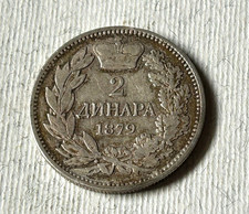 Serbia 2 Dinars 1879 Milan Obrenovic IV Silver Coin