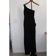 Lulus Black One Shoulder Ponte Knit Maxi Dress Side Slit Column Gown XS NWT