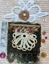 Slow Stitch Junk Journal Kit Craft Sewing Crochet Vintage Fabric Lace #11