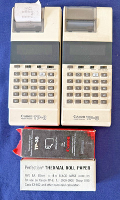 (2) Vintage Canon TP-8 Palm Printers Calculators & (8) Paper Rolls WORKING