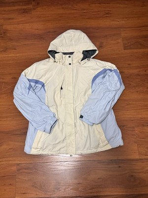 Helly Hansen Ski Jacket XL Beige Light Blue Hooded Wind-Resistant 