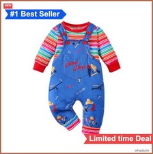 Baby Boy Halloween Costume Toddler Chucky Overalls Outfit Long Sleeve Striped