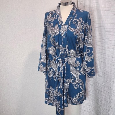 In Bloom By Jonquil Robe Womens Medium Large Blue Paisley Kimono Wrap Lounge