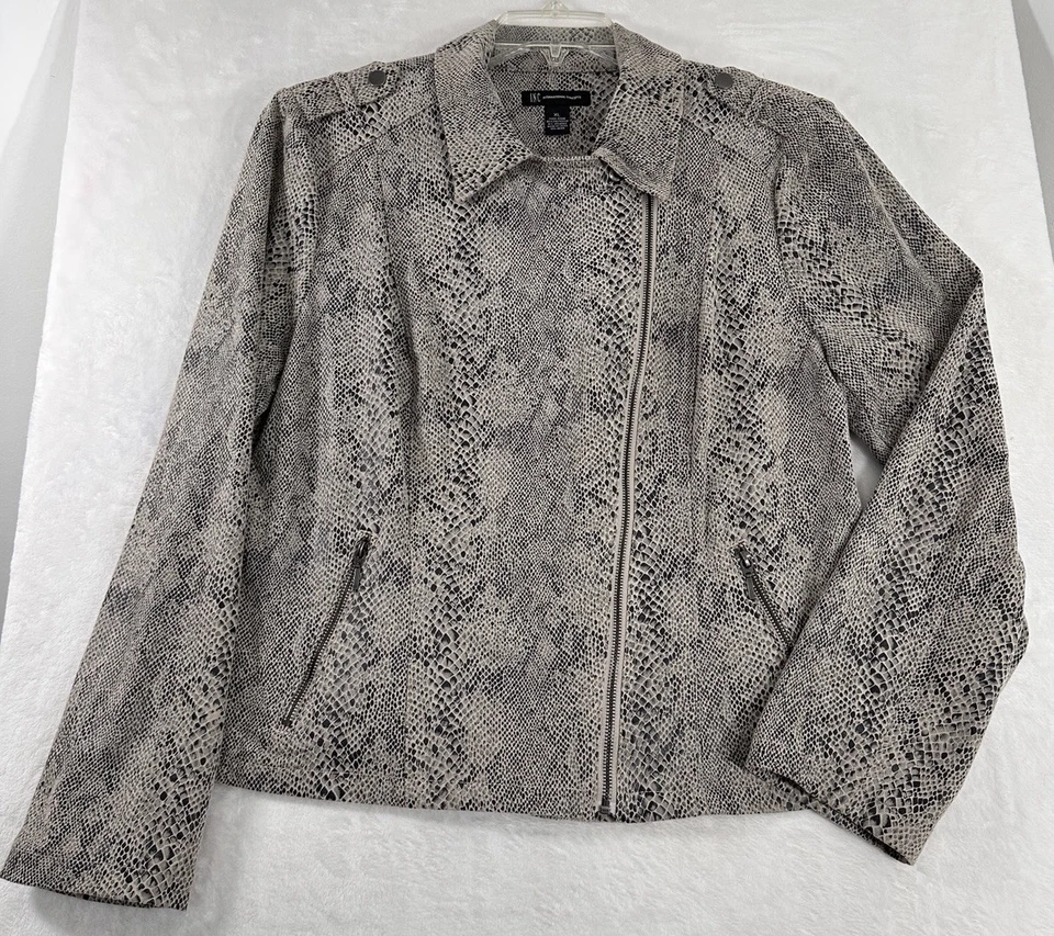 Chaqueta de moto de gamuza sintética INC International Concepts XL marrón estampado de serpiente para mujer Foto 2 de 4