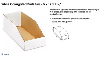 U-LINE S-16265  White Corrugated Parts Bins-5 x 12 x 4 1  2'' *25/Bundle* ULINE