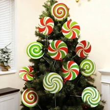 12Pcs Large Candy Christmas Tree Decorations Peppermint Lollipop Christmas Pi...