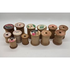 Vintage Lot of 13 Wooden Thread Spools Tools Crafting Decor Sewing Notions