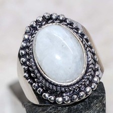 Rainbow Moonstone 925 Silver Plated Ring US 8 Superb Jewelry MJ