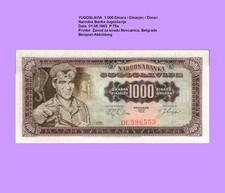 JUGOSLAWIEN  YUGOSLAVIA  1000 DINARA  1963 Unc P75a 7265##